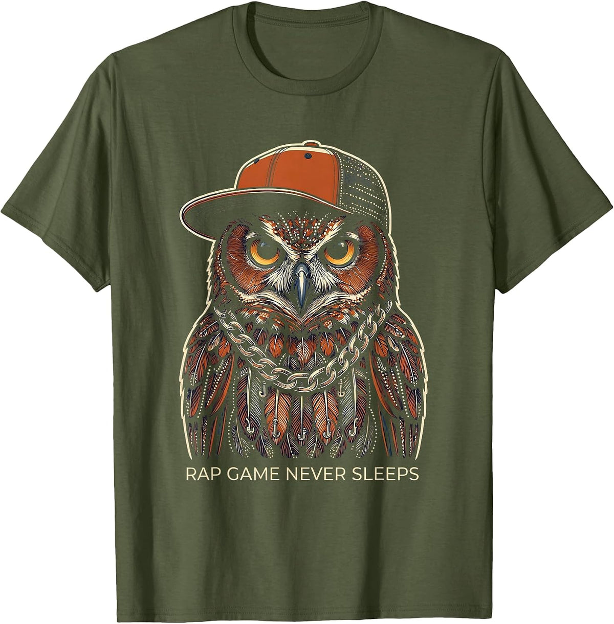Men's Rap Game Never Sleeps Hip Hop Graphic Design T-Shirt - Olive Green