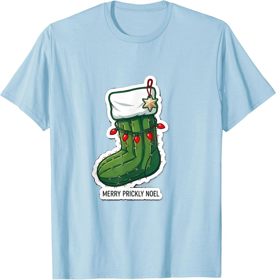 Men's Merry Prickly Noel Funny Cactus Christmas Flamingo Lover T-Shirt - Baby Blue