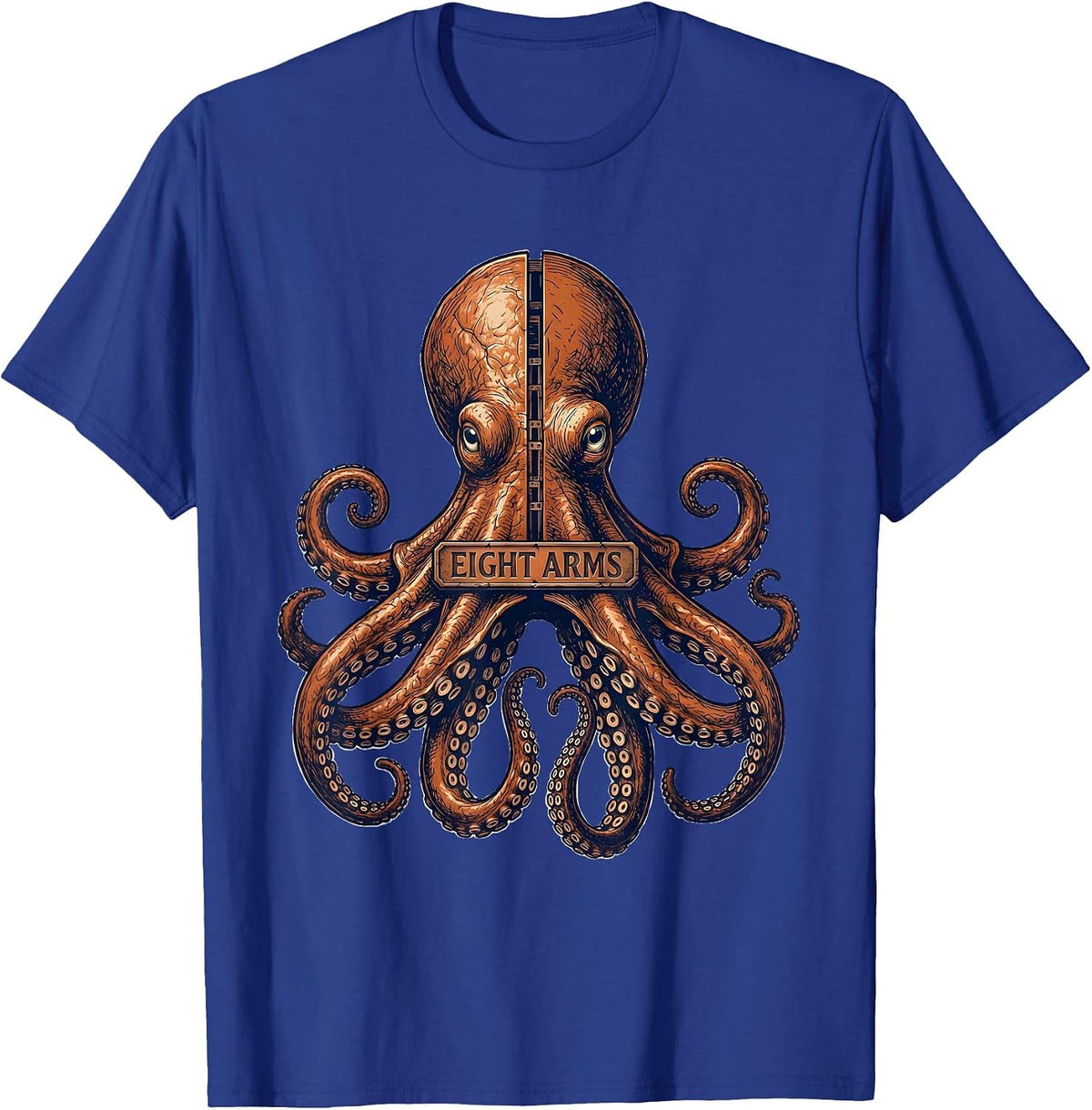 Men's Eight Arms Exploded View Technical Octopus Lover Ocean T-Shirt - Royal Blue