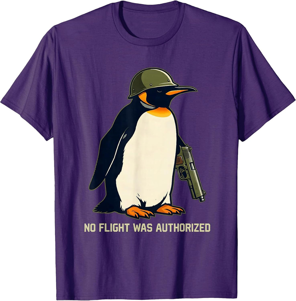 Men's No Flight Was Authorized Funny Tactical Penguin Military T-Shirt - Purple