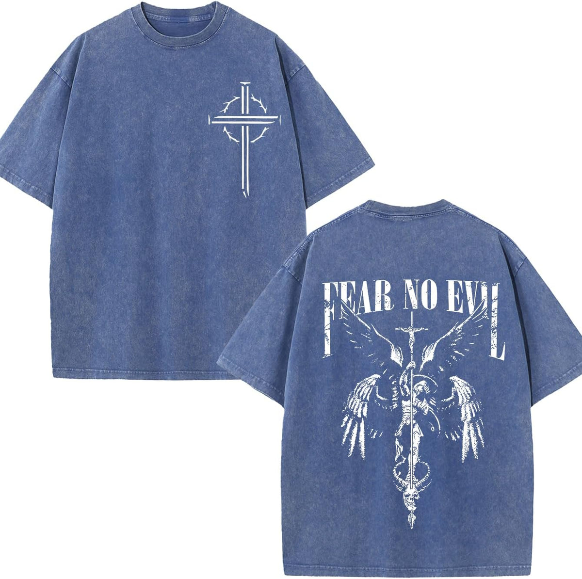 Fearless Christian Streetwear T-Shirt, Unisex Loose-Fitting Retro Mineral Washed Scripture Print T-Shirt - royal blue