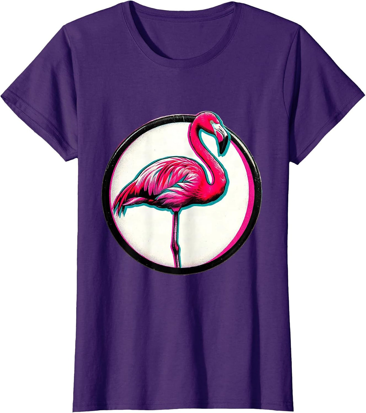 Women's Sealed Flamingo Badge Retro Novelty Bird Lover Gift T-Shirt - Purple