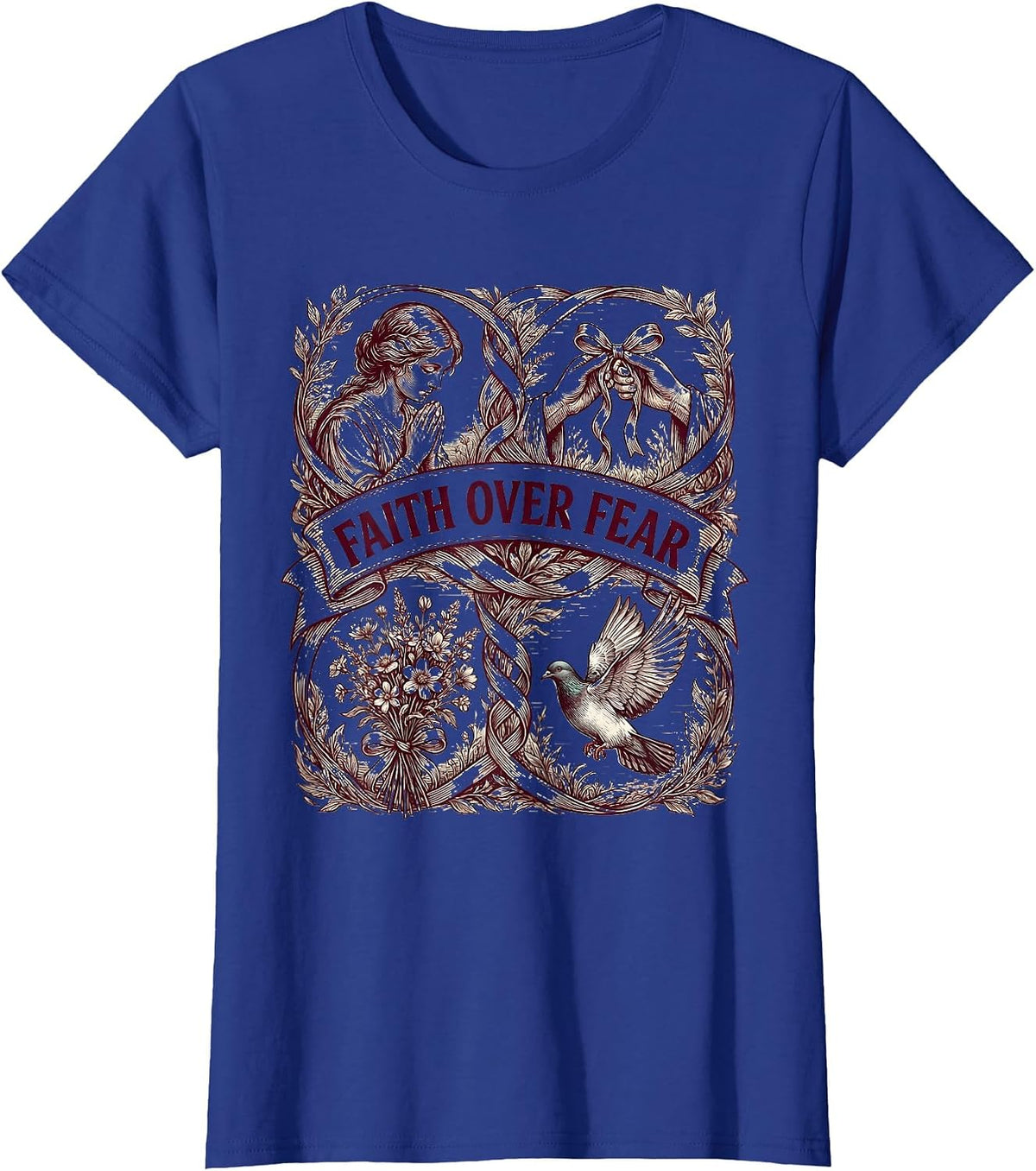 Women's Faith Over Fear Breast Cancer Awareness Design T-Shirt - Royal Blue