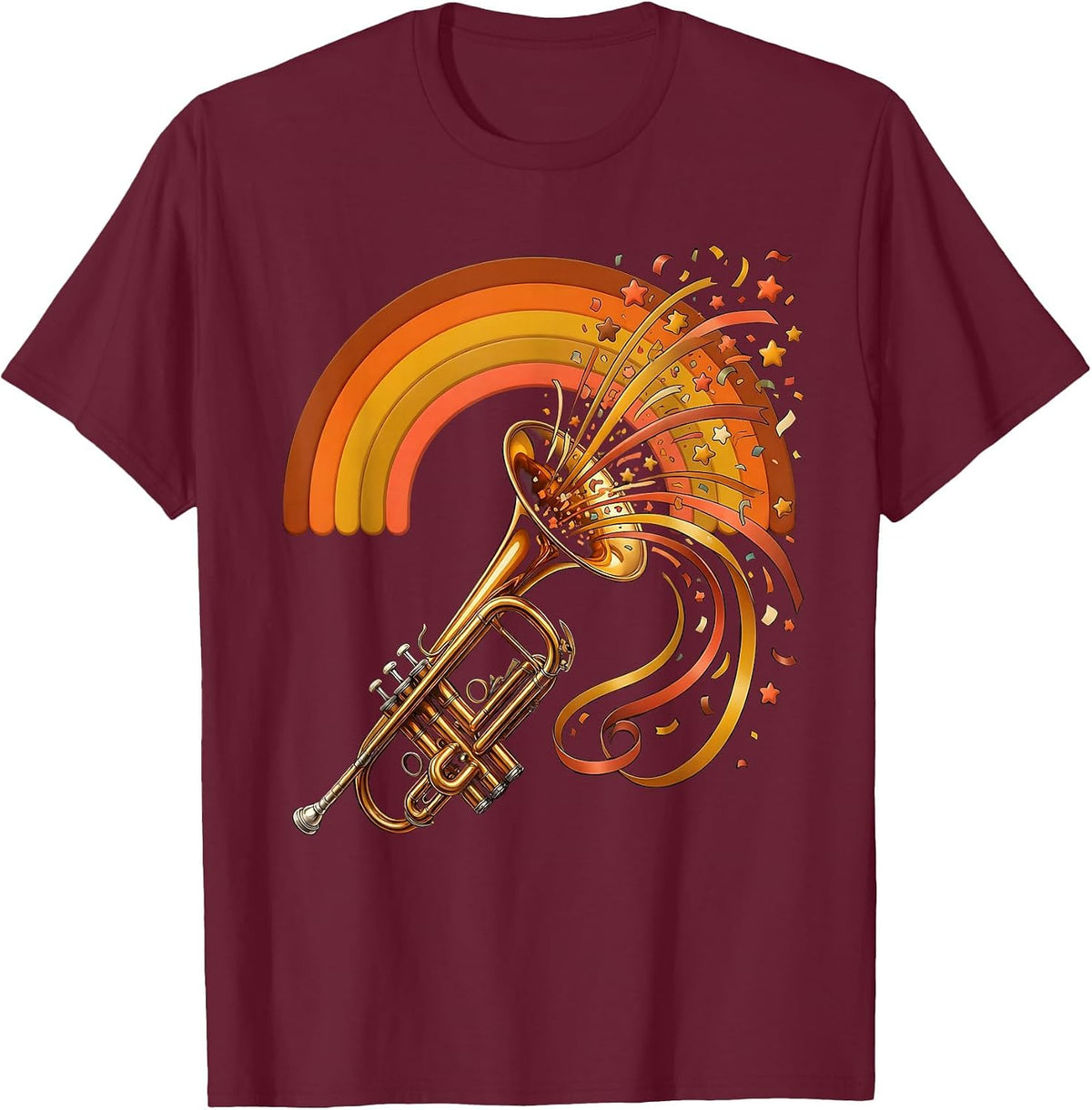 Mardi Gras Jazz Trumpet Confetti Explosion T-Shirt - Burgundy