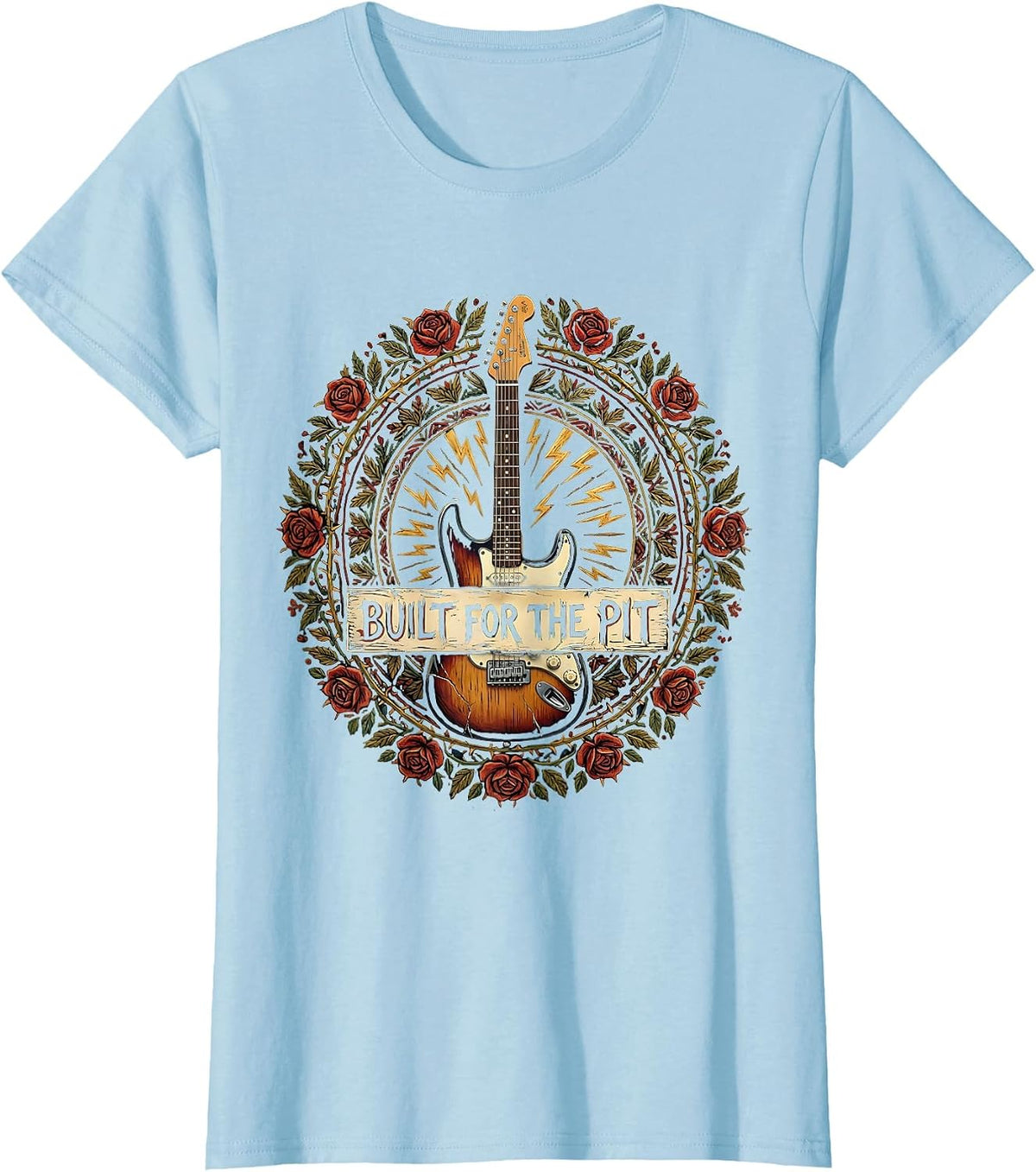 Built for the Pit Rock and Roll Graphic Design T-Shirt - Baby Blue