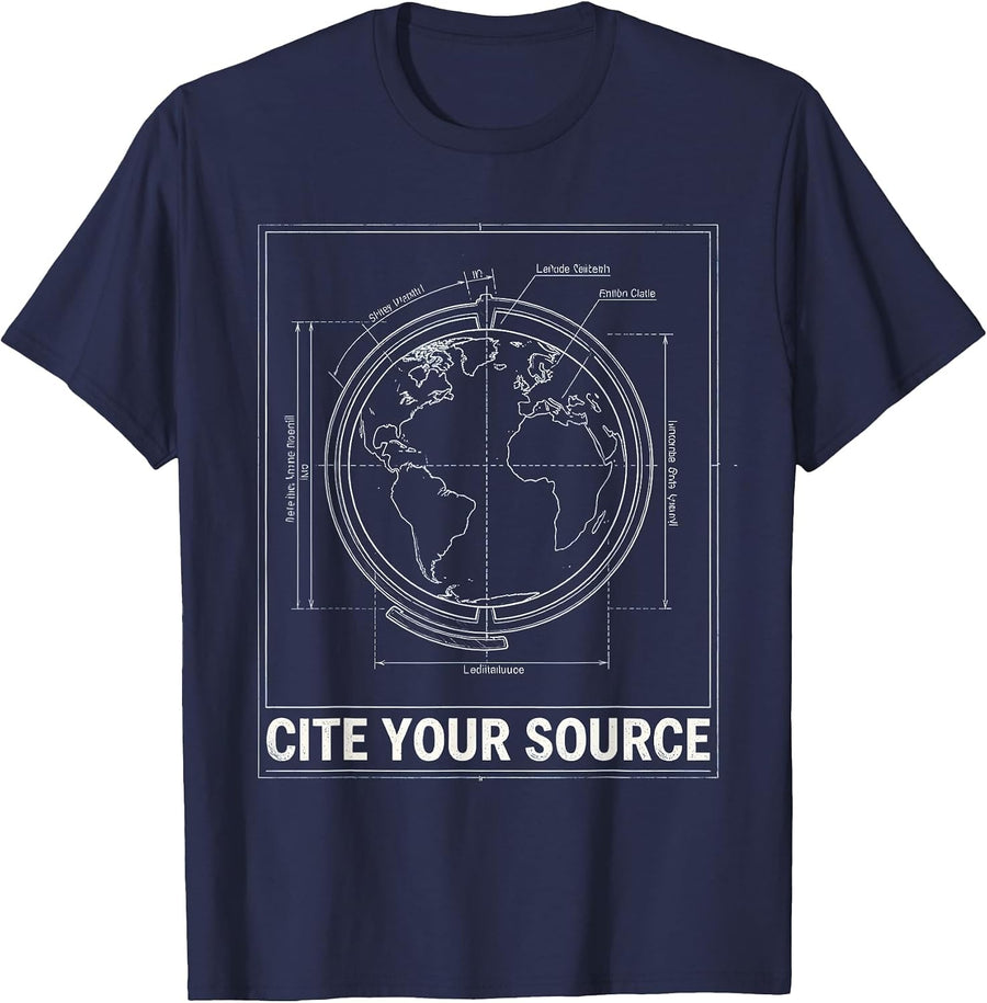 Cite Your Source Technical Blueprint History Teacher Back To T-Shirt - Navy Blue