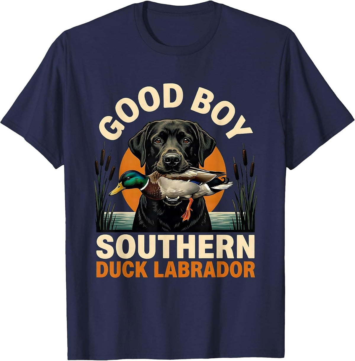 Men's Good Boy Southern Duck Labrador Hunting Dog Rural Pride T-Shirt - Navy Blue