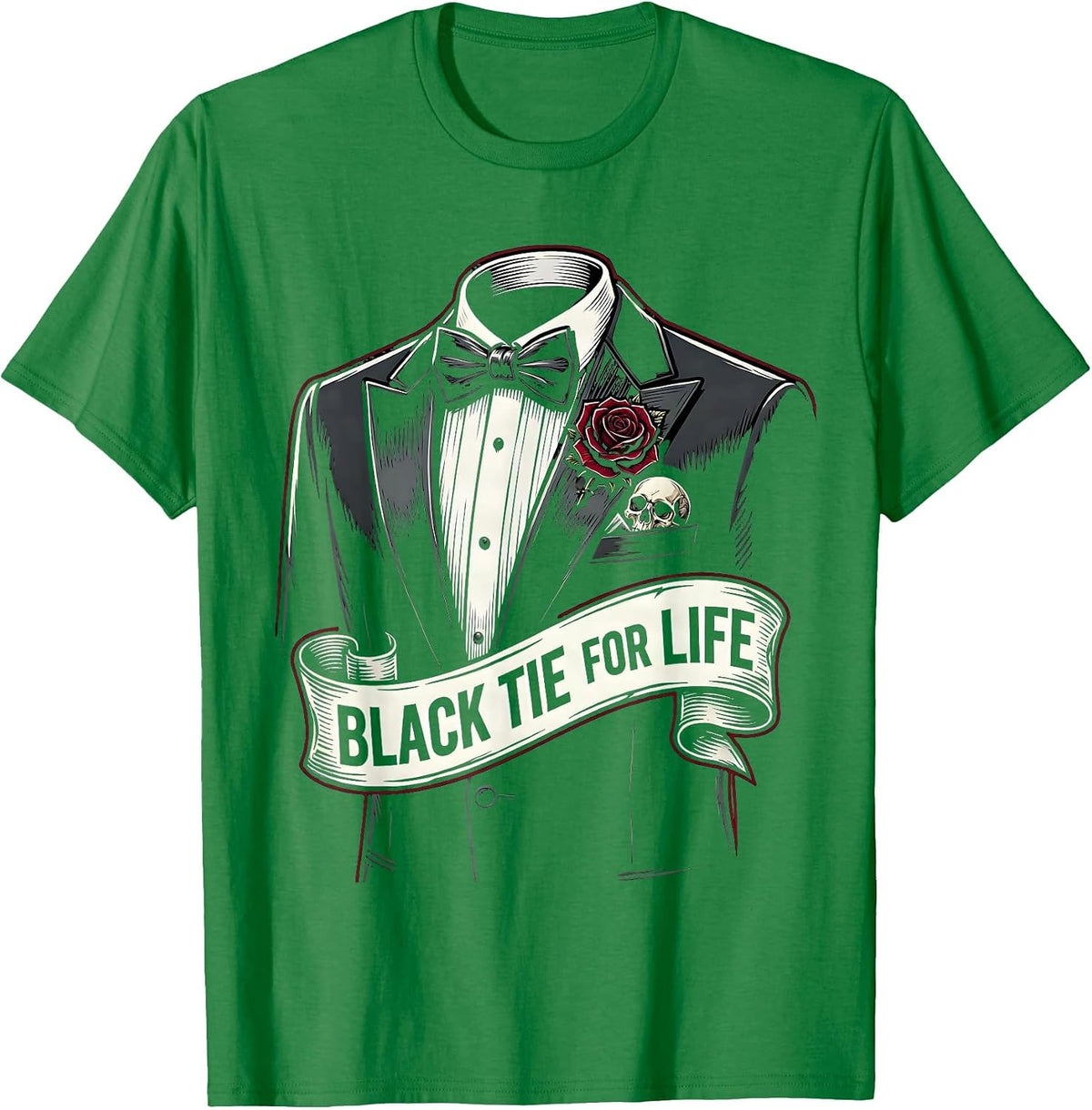 Men's Black Tie For Life Tuxedo Graphic Design T-Shirt - Kelly Green