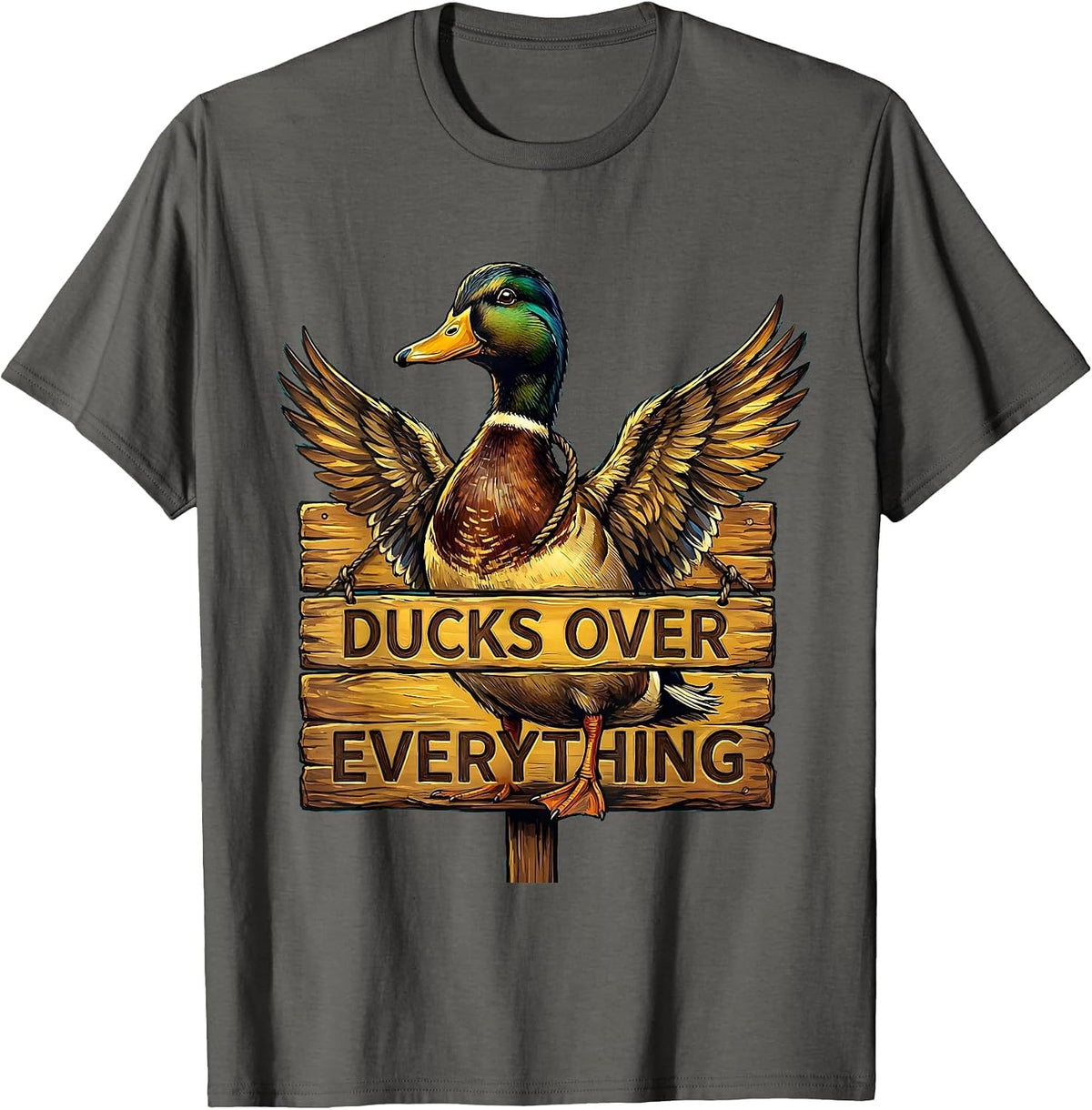 Ducks Over Everything Duck Lover Design T-Shirt - Asphalt Grey