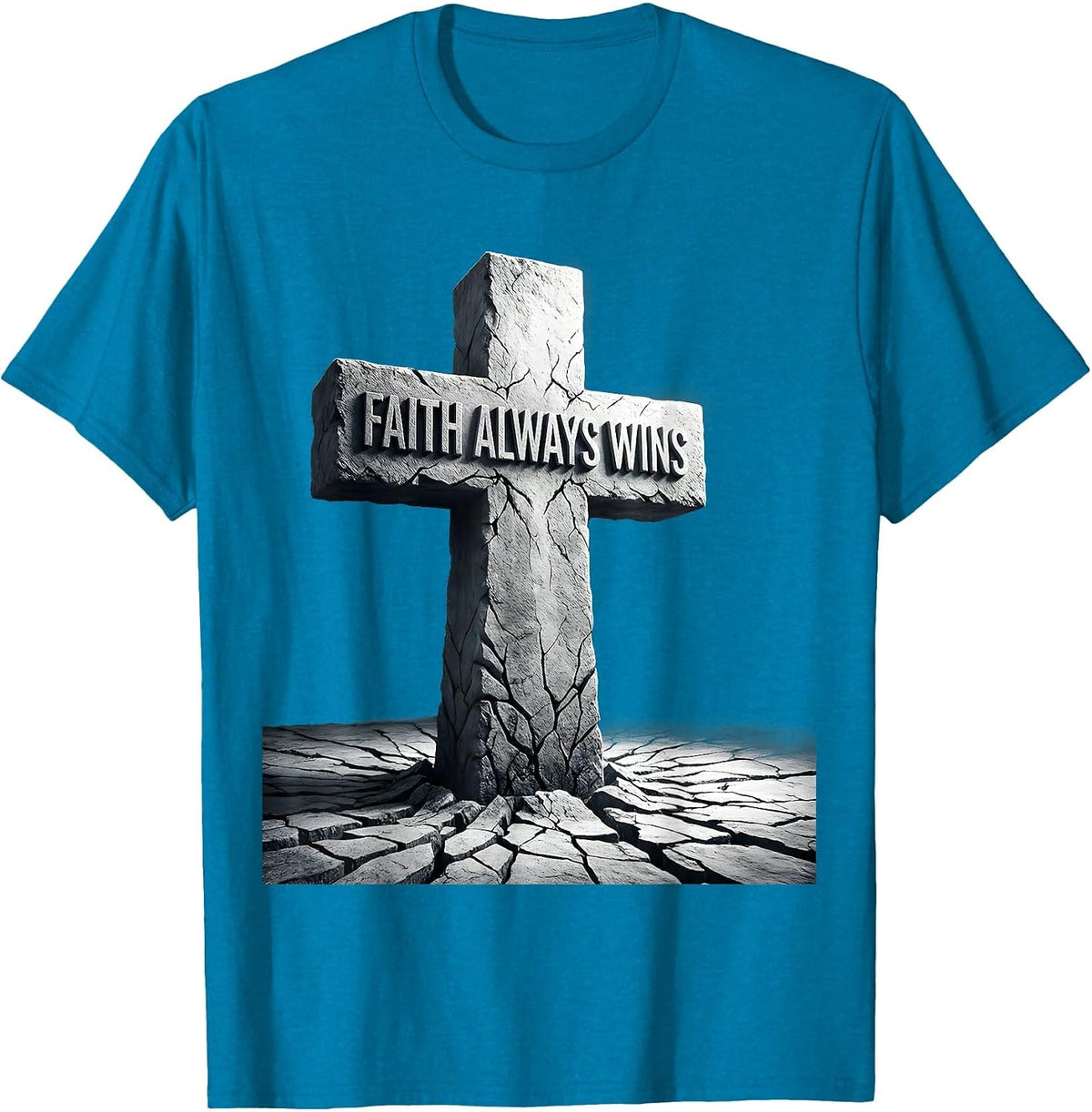 Faith Always Wins Faith Over Fear Graphic Design T-Shirt - Sapphire Blue