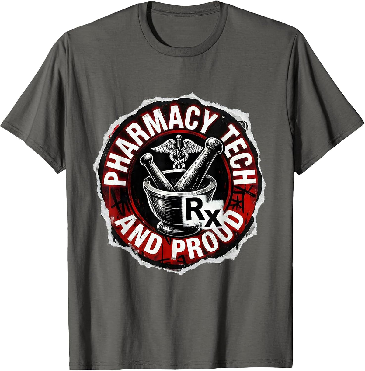 Pharmacy Tech and Proud Technician Design T-Shirt - Asphalt Grey