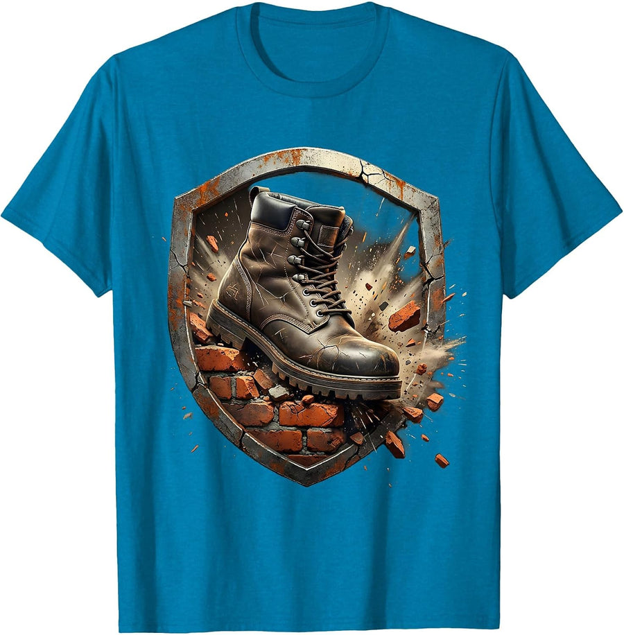 Steel-Toed Boot Crushing Brick Graphic Tee T-Shirt - Sapphire Blue