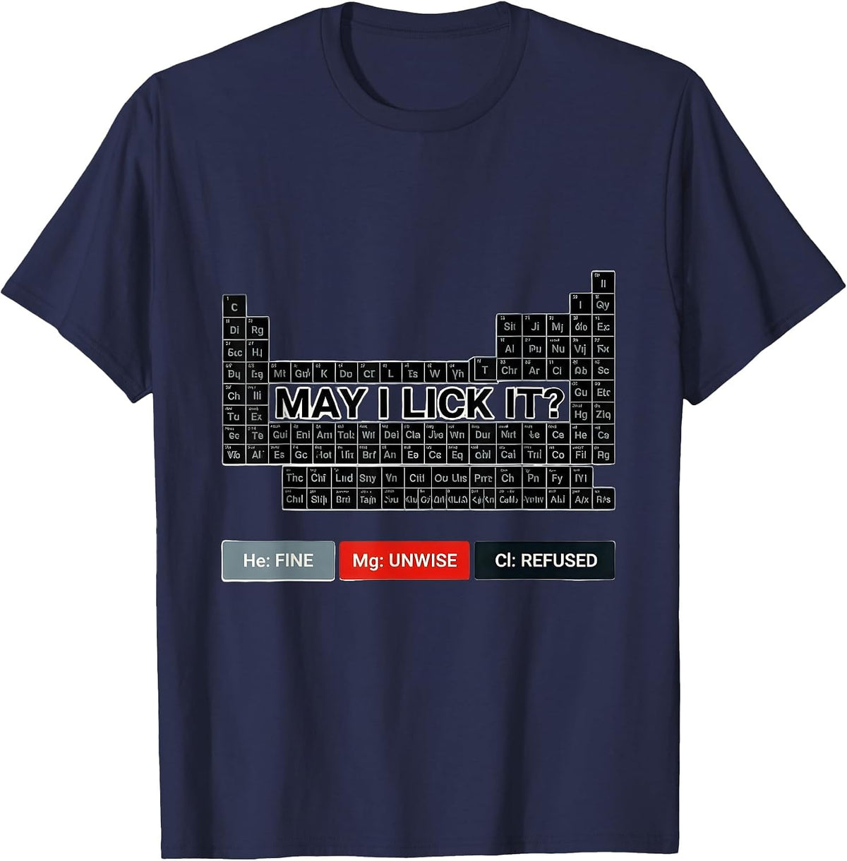 Men's May I Lick It? Funny Periodic Table Science Teacher T-Shirt - Navy Blue