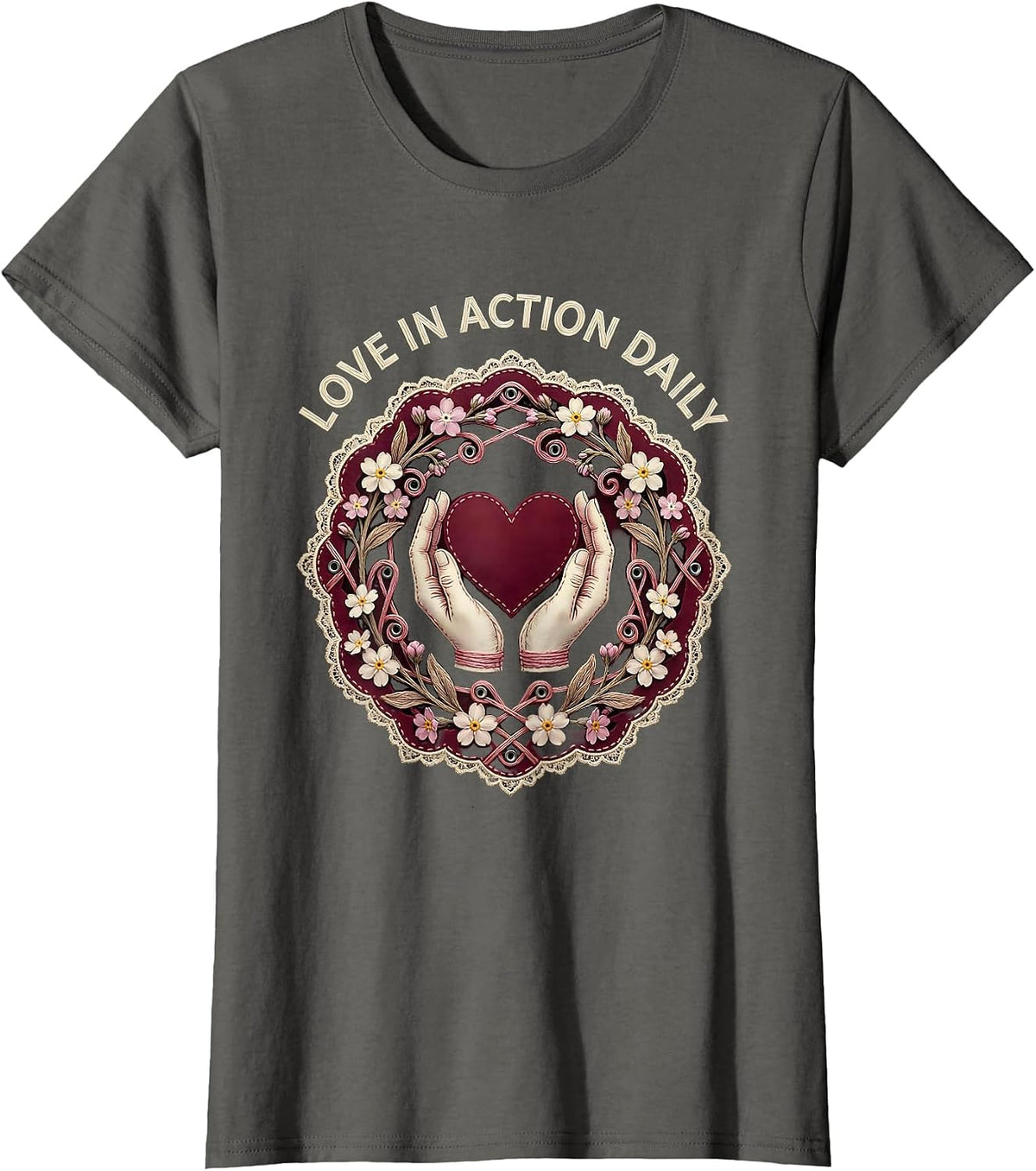 Women's Love In Action Daily Social Worker Design T-Shirt - Asphalt Grey