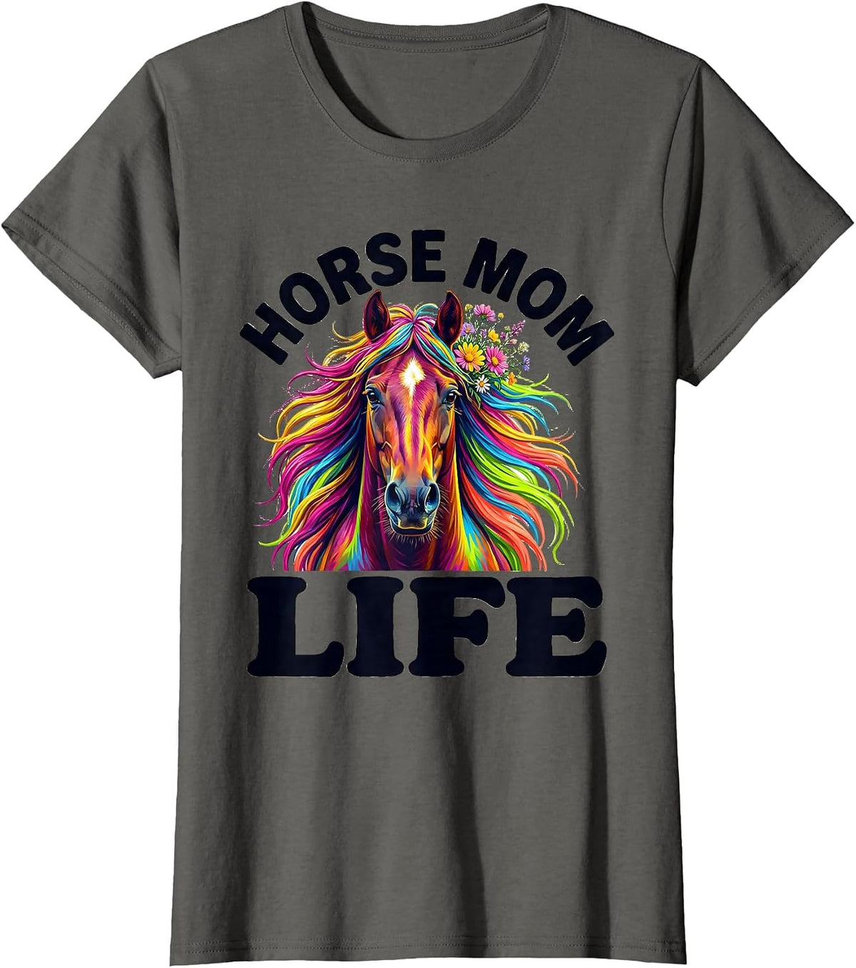 Women's Horse Mom Life Equestrian Lover Design T-Shirt - Asphalt Grey
