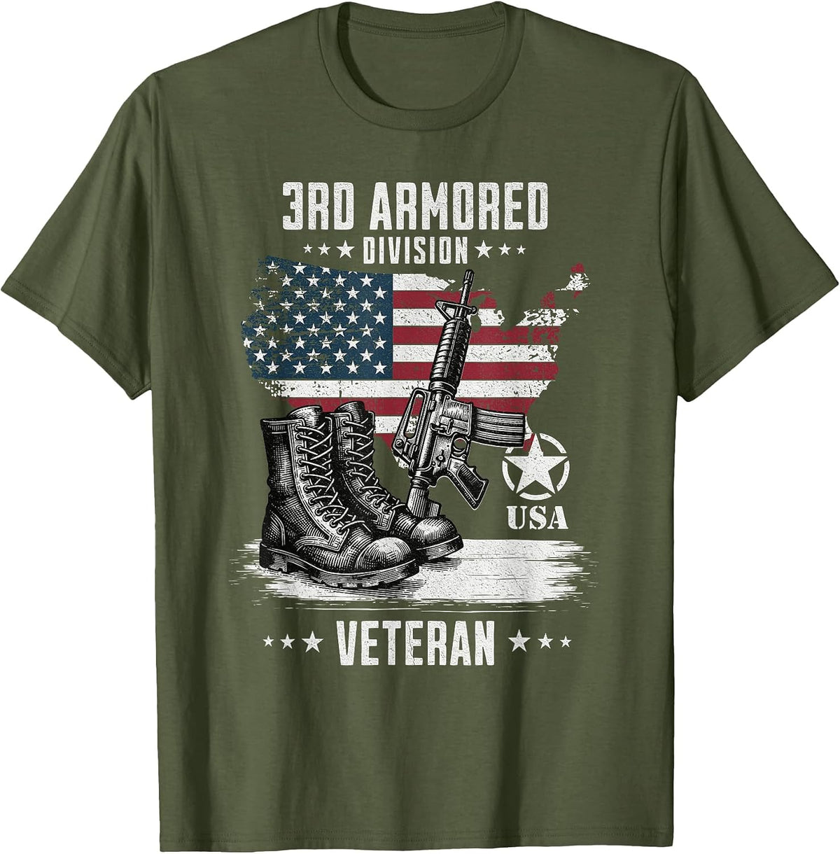 3rd Armored Division Veteran Military Veteran Distressed T-Shirt - Olive Green