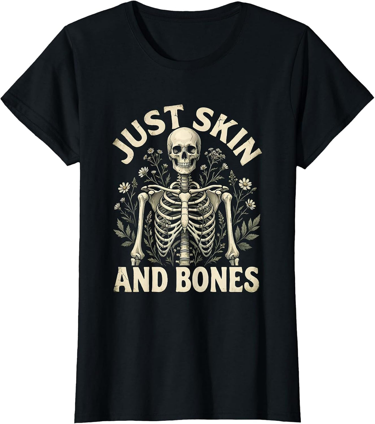 Just Skin and Bones Graphic Design T-Shirt - Black