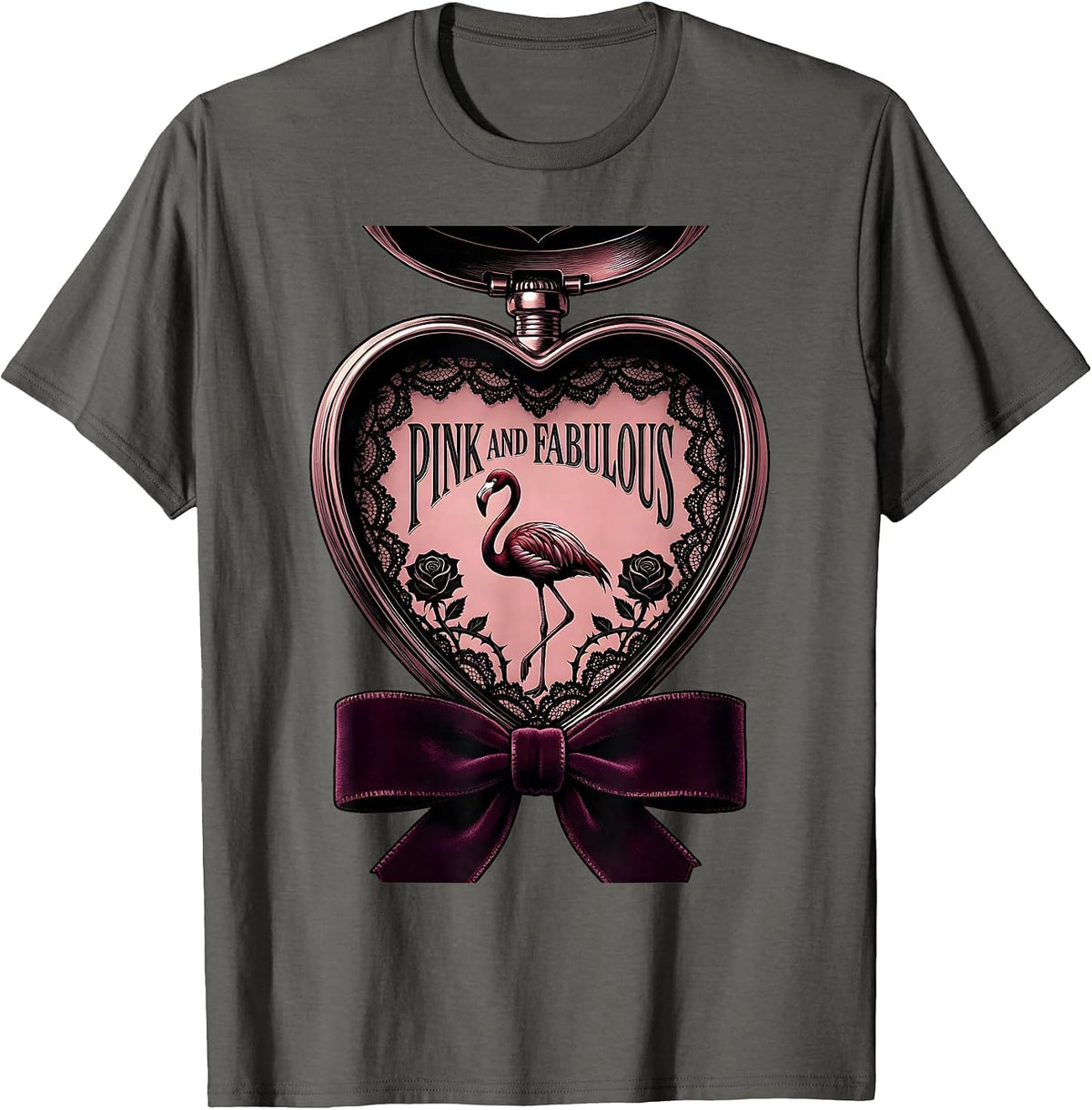 Pink and Fabulous Flamingo Design T-Shirt - Asphalt Grey
