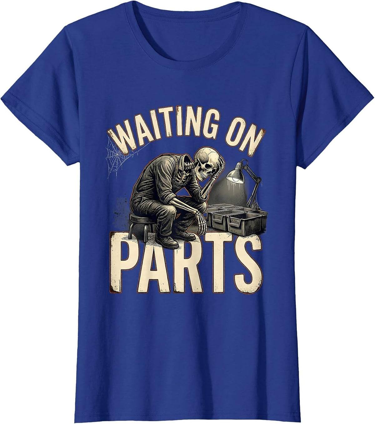 Women's Waiting On Parts Distressed Mechanic Auto Repair Technician T-Shirt - Royal Blue