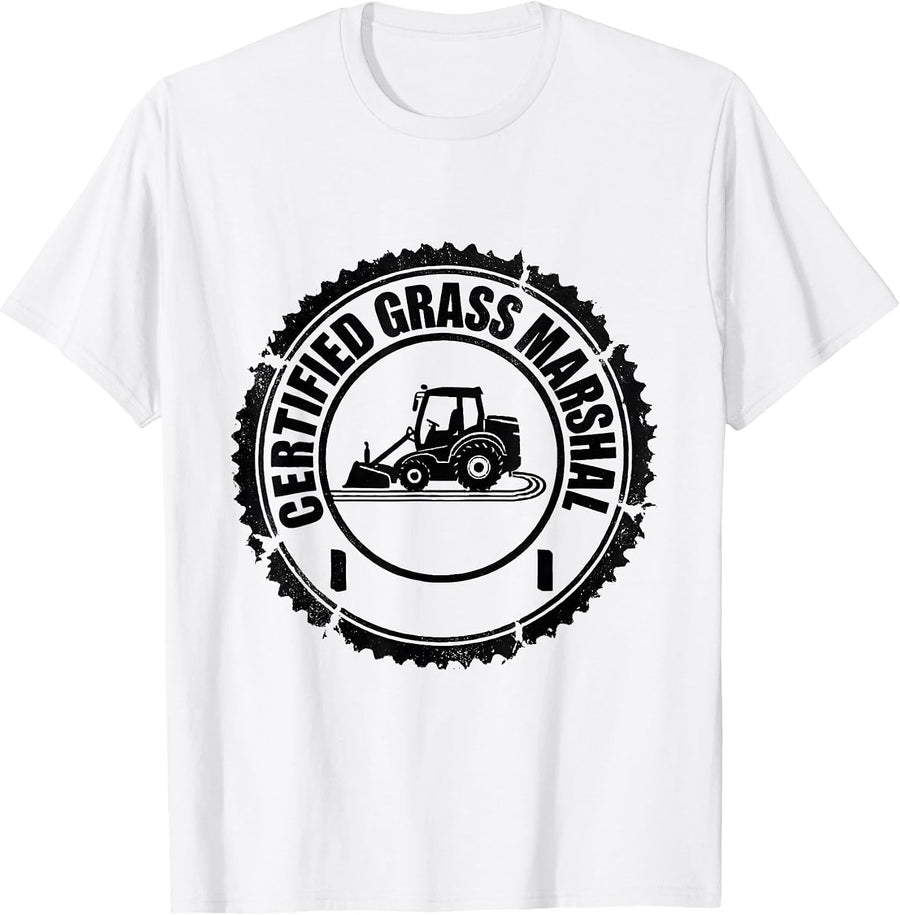 Men's Certified Grass Marshal Funny Lawn Mower Dad Gardener Gift T-Shirt - White