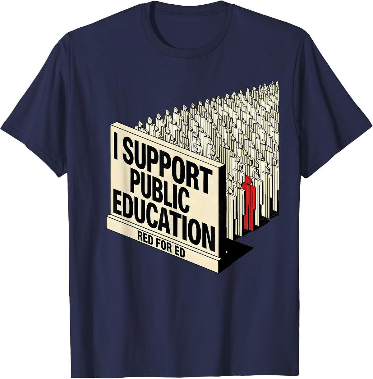 Men's I Support Public Education — Red For Ed Teacher T-Shirt - Navy Blue