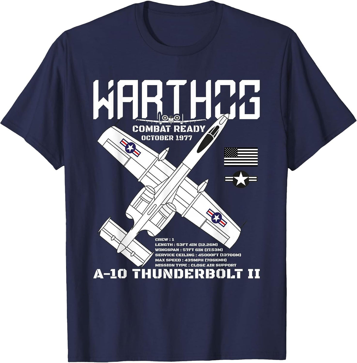 A-10 Warthog Fighter Jet Specs Military Airplane Warthog T-Shirt - Navy Blue