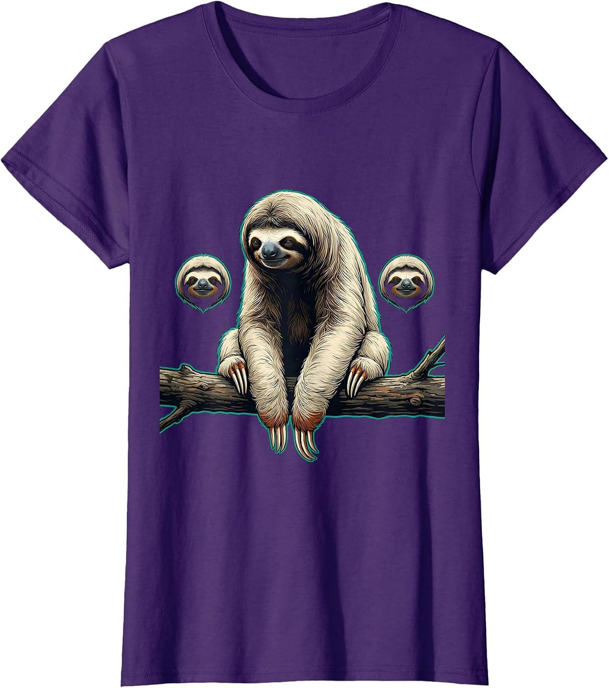 Women's Lazy Sloth Flat Pop Graphic Animal Humor Novelty T-Shirt - Purple