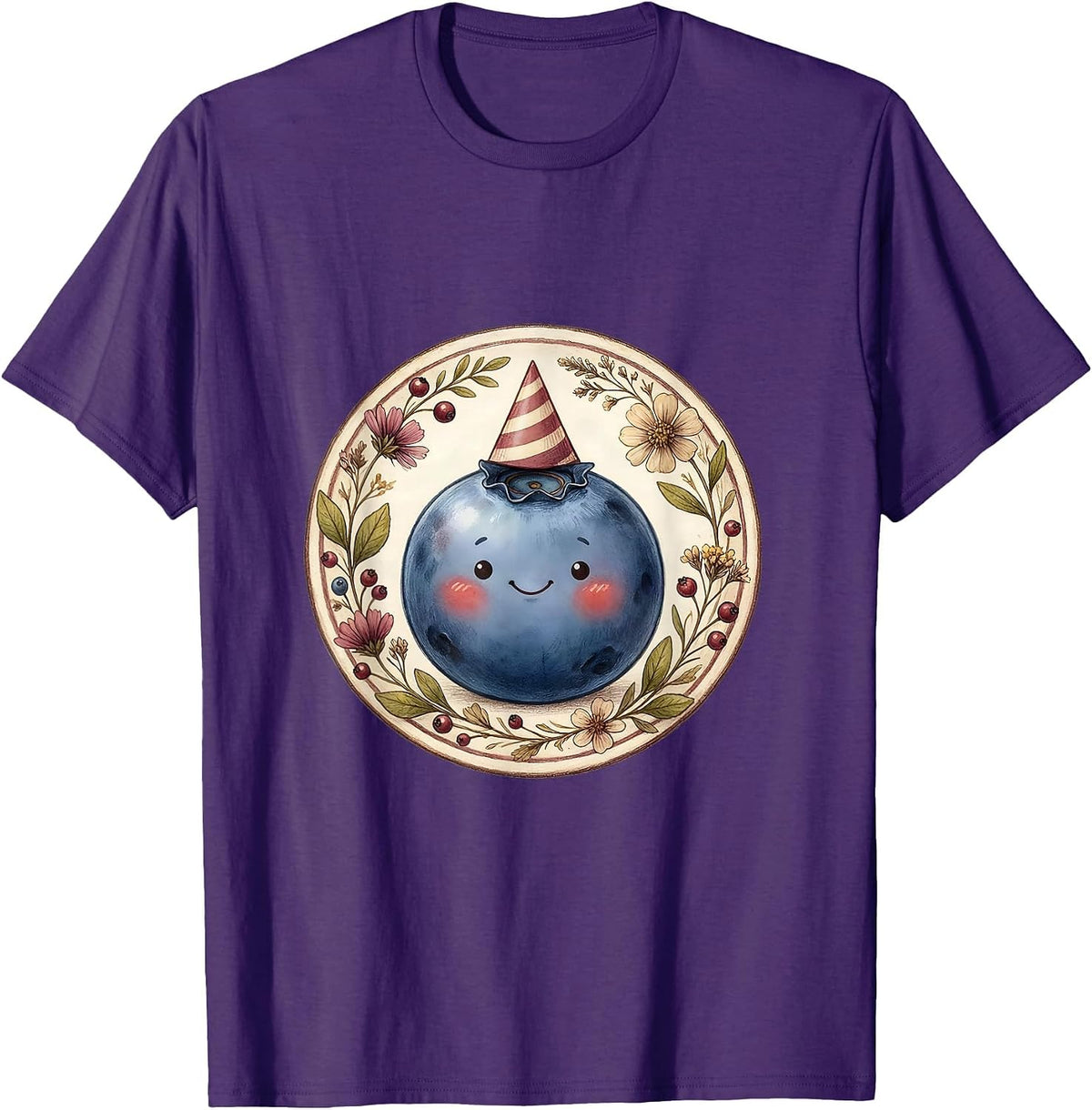 Red White and Blueberries Party Hat Berry Design T-Shirt - Purple