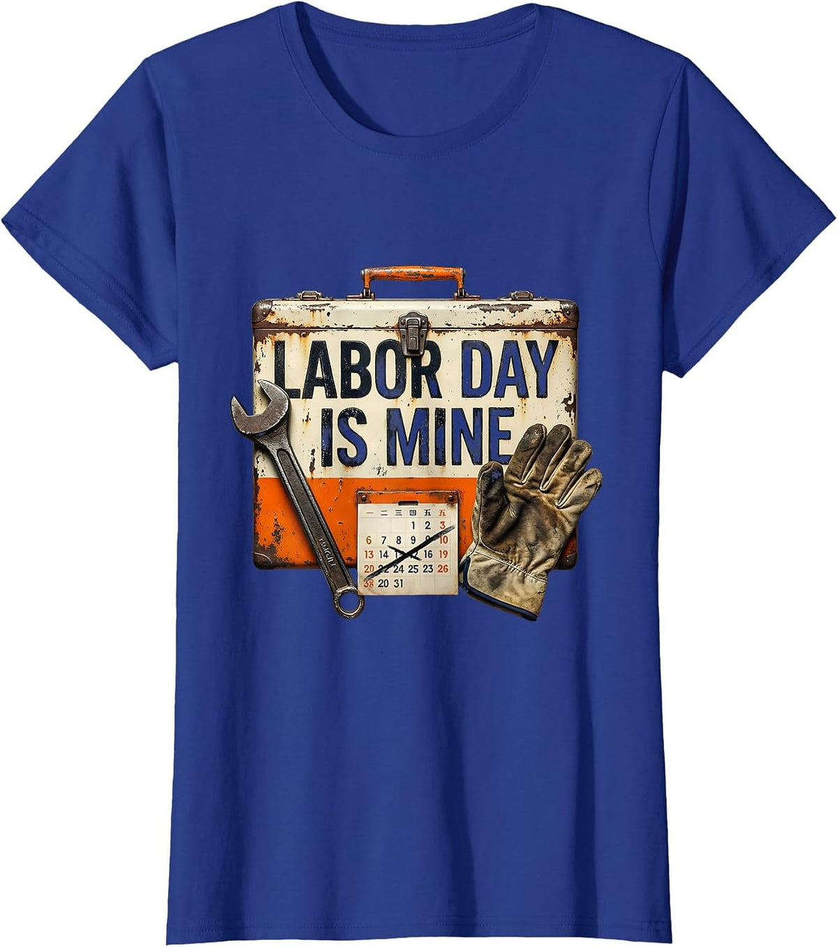 Women's Labor Day Is Mine Vintage Wrench Toolbox Blue Collar Worker T-Shirt - Royal Blue