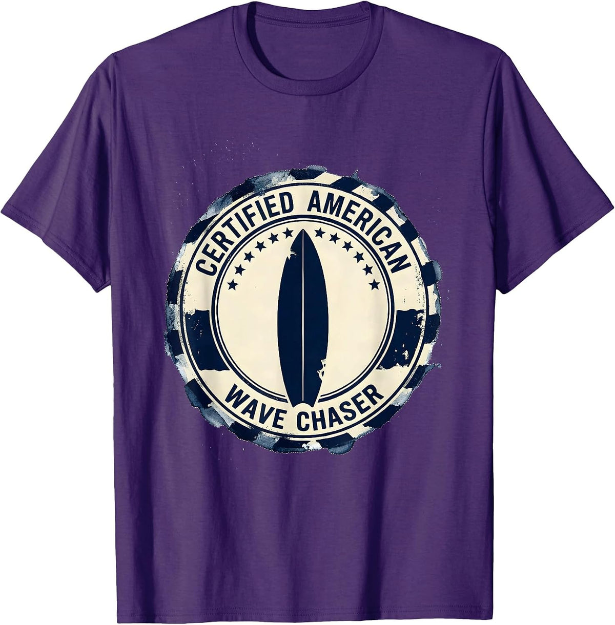 Men's Certified American Wave Chaser Patriotic Surfer Vintage T-Shirt - Purple