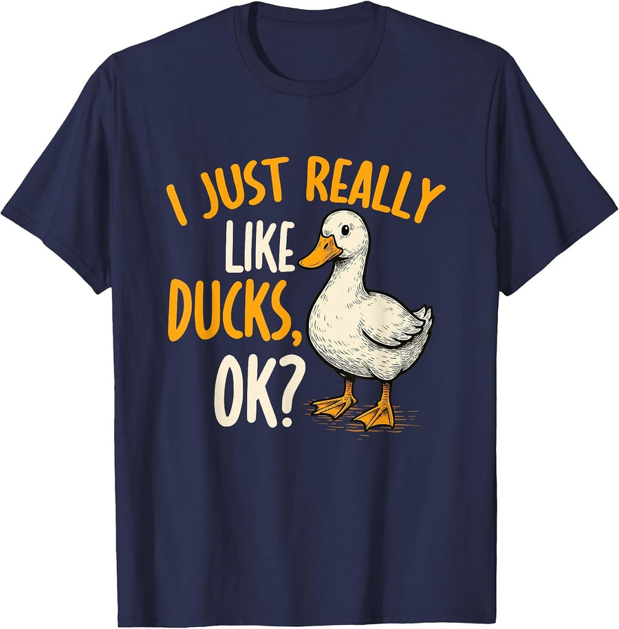 I Just Really Like Ducks - Duck Lover Waterfowl Animal T-Shirt - Navy Blue