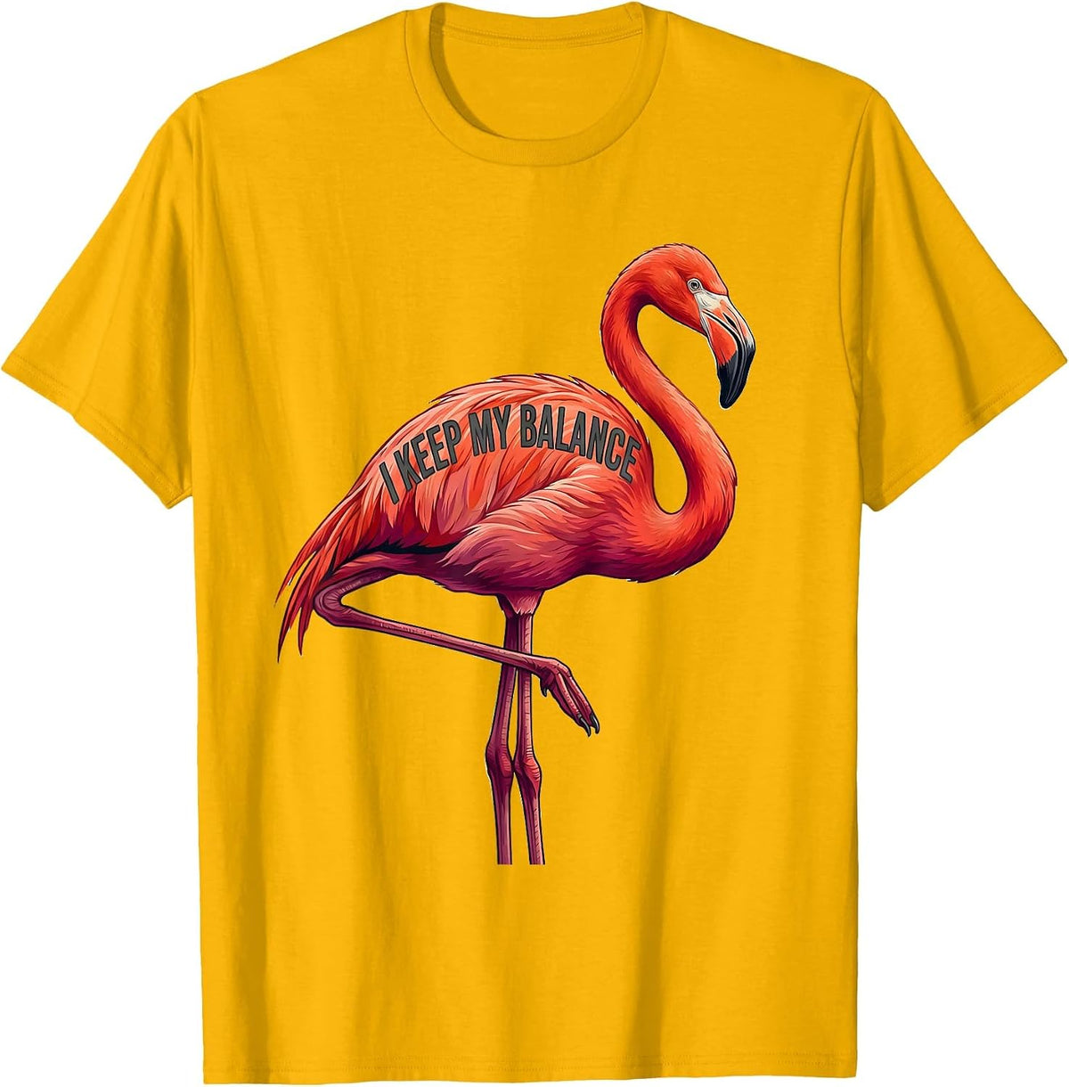 Men's I Keep My Balance Funny Flamingo Animal Humor Bird Lover T-Shirt - Golden Yellow