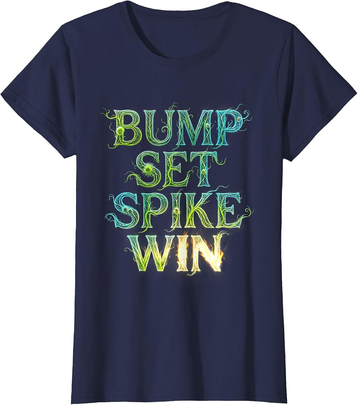 Women's Bump Set Spike Win Volleyball Design T-Shirt - Navy Blue