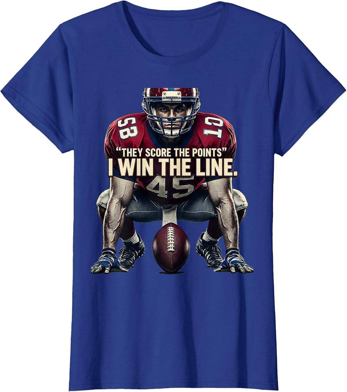 Women's They Score The Points I Win The Line Funny Football Lineman T-Shirt - Royal Blue