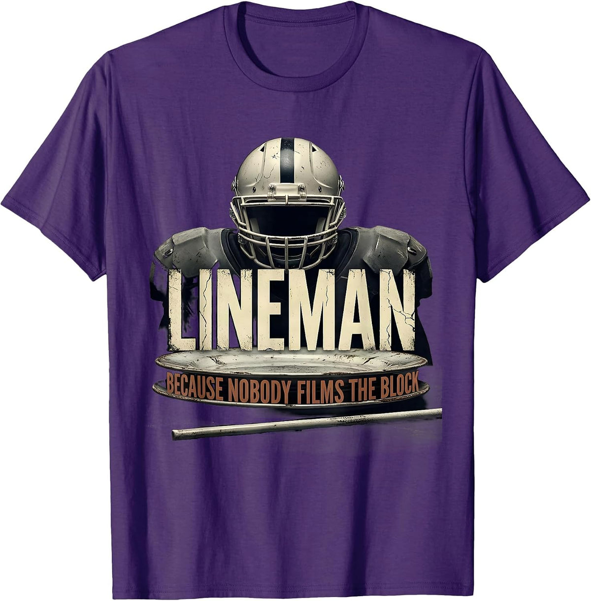 Lineman Because Nobody Films The Block Distressed Football T-Shirt - Purple