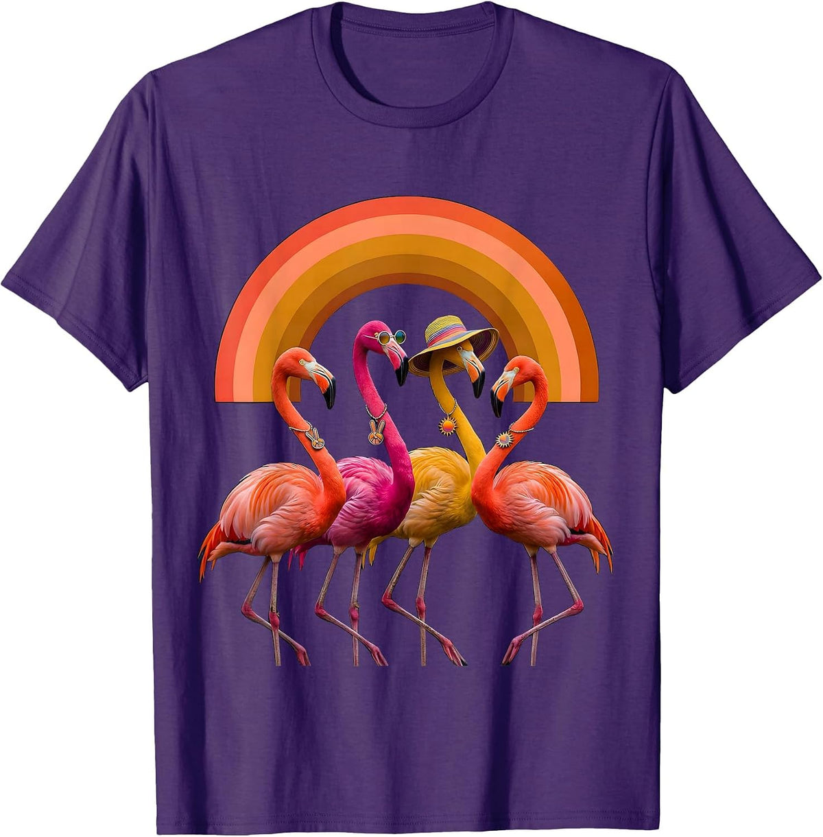 Men's Four Flamingos Retro 70s Bird Lover Group Matching T-Shirt - Purple