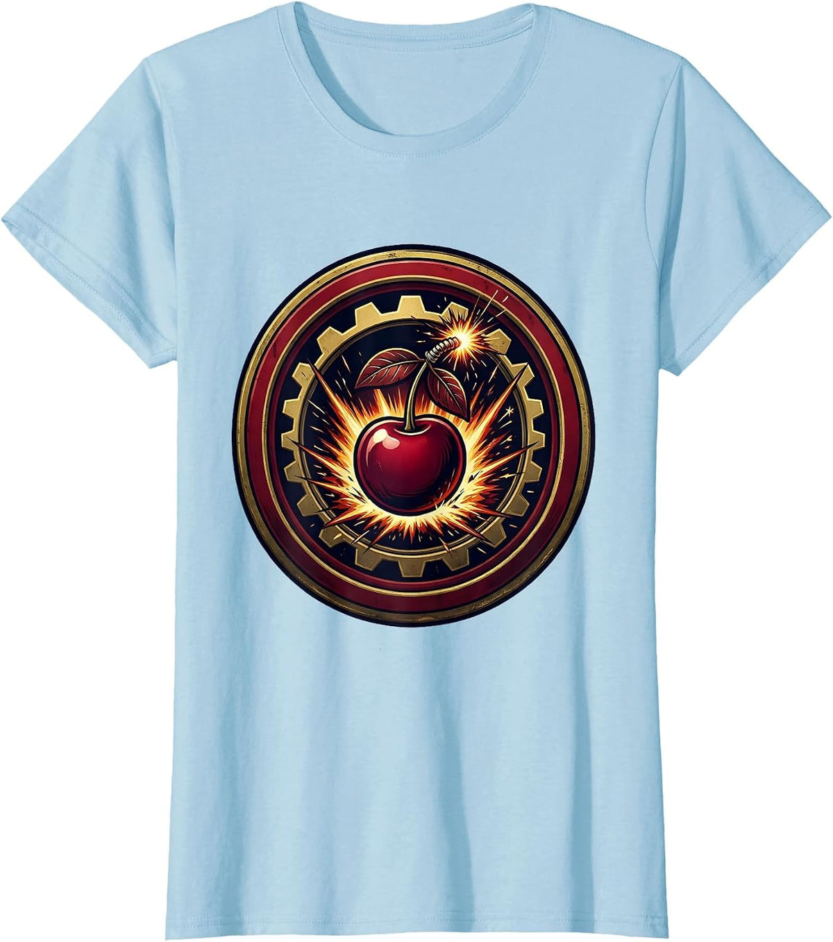 Cherry Bomb Explosion Graphic Design T-Shirt - Baby Blue