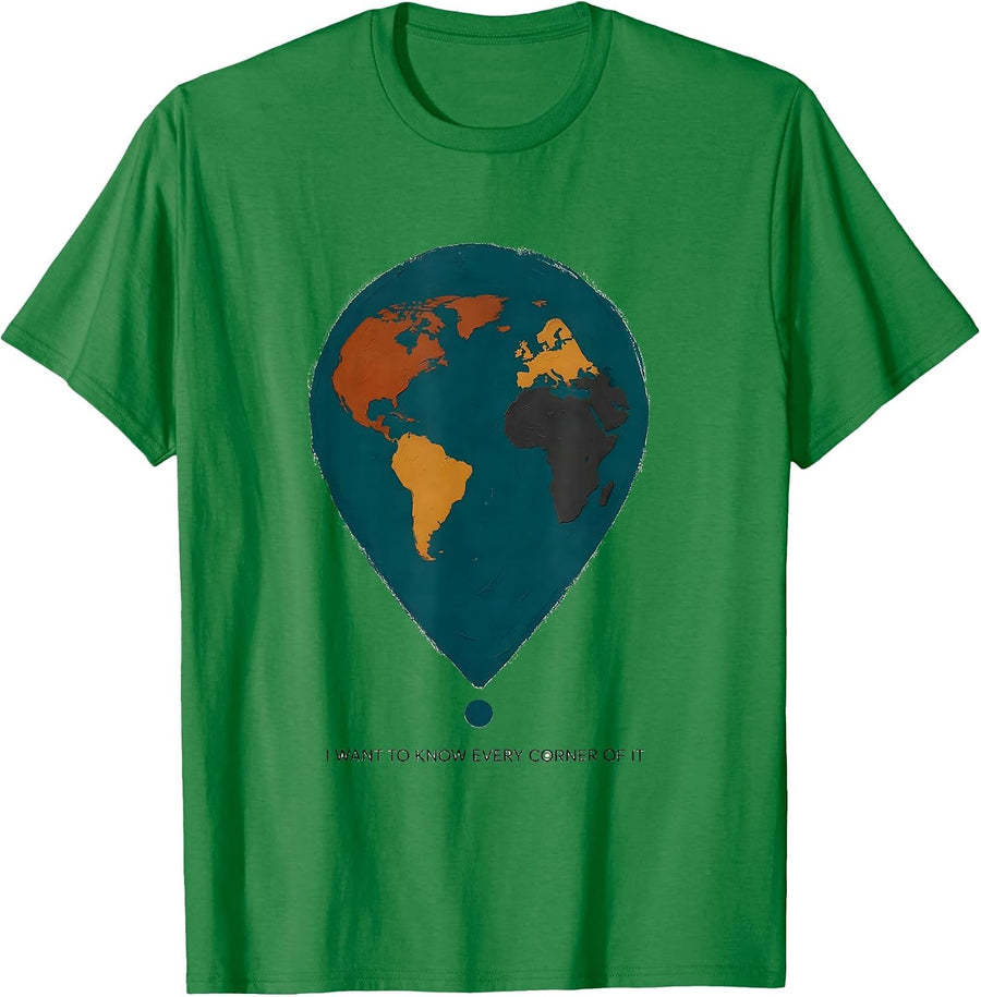 Men's I Want To Know Every Corner Of It Geography Enthusiast Map T-Shirt - Kelly Green
