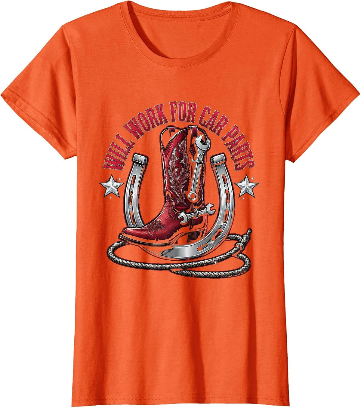 Will Work for Car Parts Funny Auto Mechanic Design T-Shirt - Orange