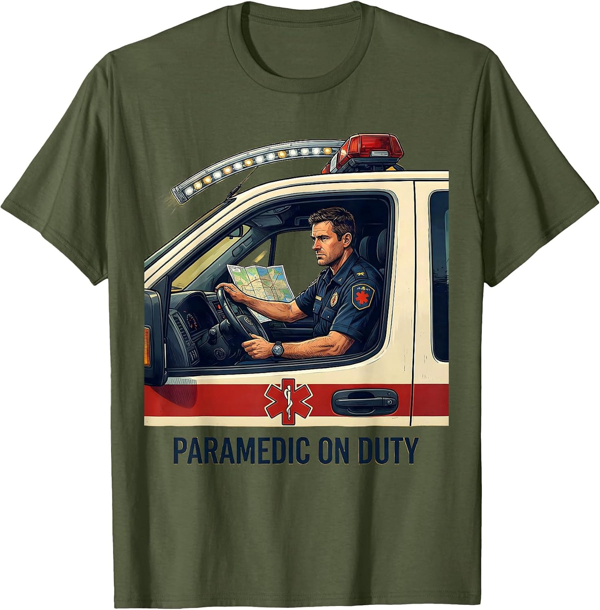 Men's Paramedic On Duty Funny EMS Gift Paramedic EMT Crew T-Shirt - Olive Green