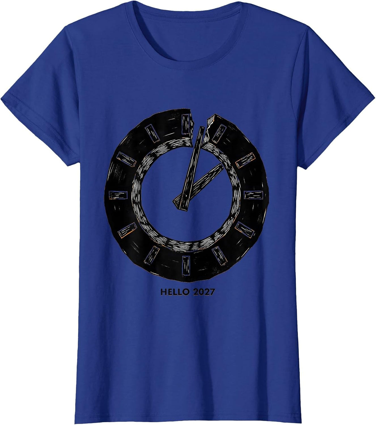 Women's Hello 2027 Linocut Family Matching New Year's Eve T-Shirt - Royal Blue