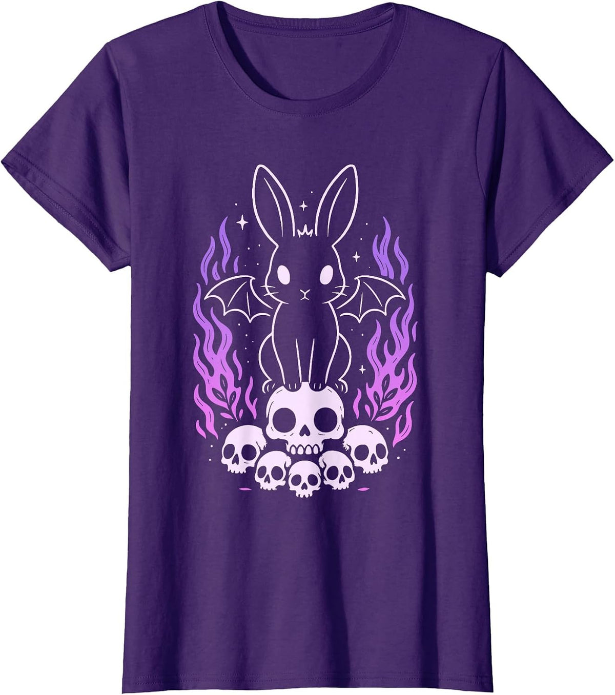 Bunny Skulls Creepy Cute Kawaii Pastel Goth Purple Flame T-Shirt - Purple