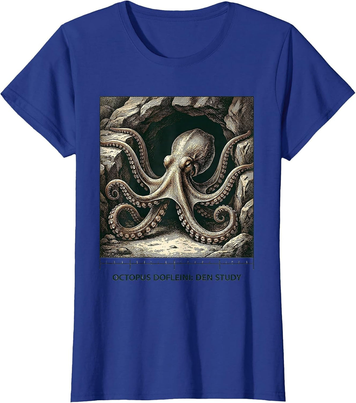 Women's Octopus Dofleini Den Study Vintage Marine Biology Octopus T-Shirt - Royal Blue