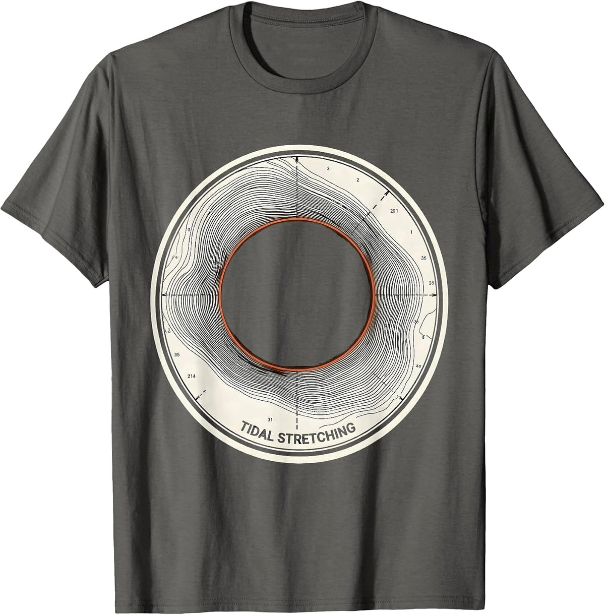Men's Tidal Stretching Topographic Contour Black Hole Astrophysics T-Shirt - Asphalt Grey