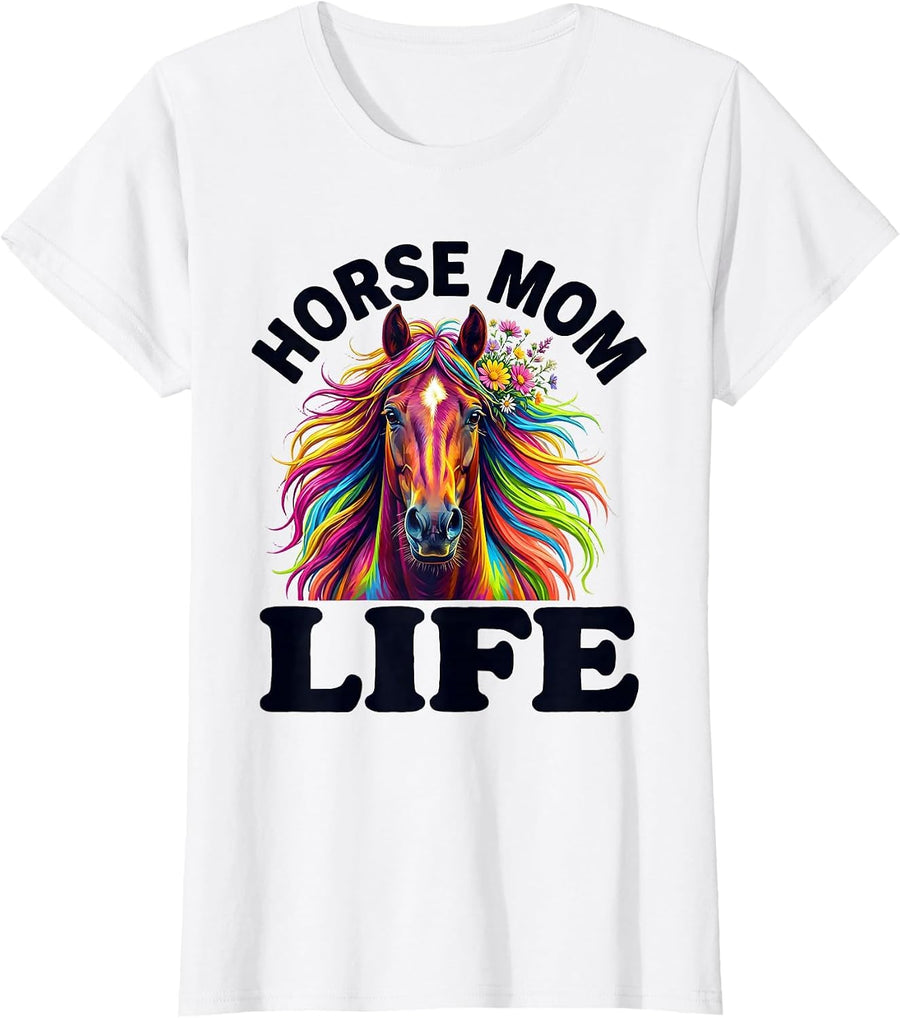 Women's Horse Mom Life Equestrian Lover Design T-Shirt - White