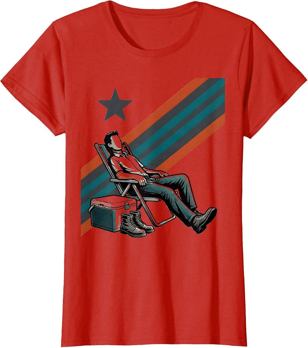 Reclining Worker Midcentury Modern Labor Day Patriotic T-Shirt - Red