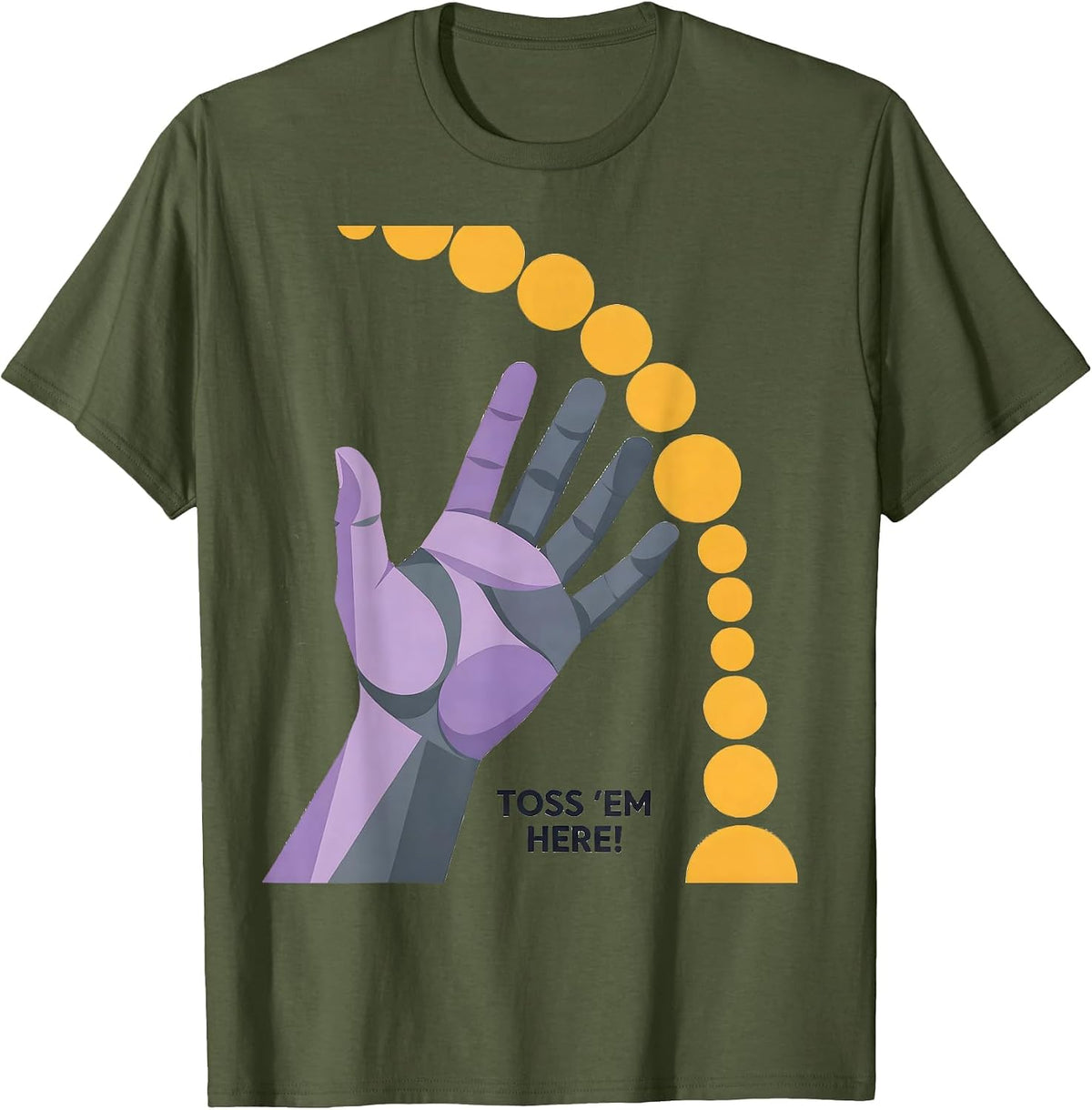 Toss Em Here! Flat Vector Mardi Gras Carnival Party Costume T-Shirt - Olive Green