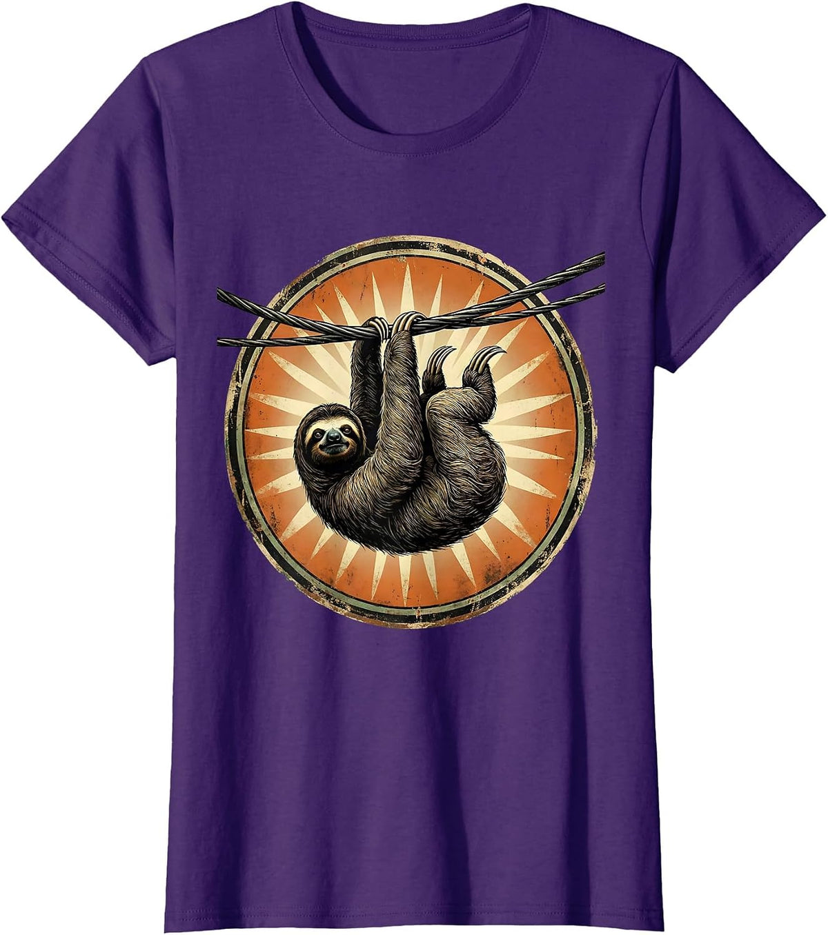 Women's Sloth Hanging From Power Line Funny Novelty T-Shirt - Purple