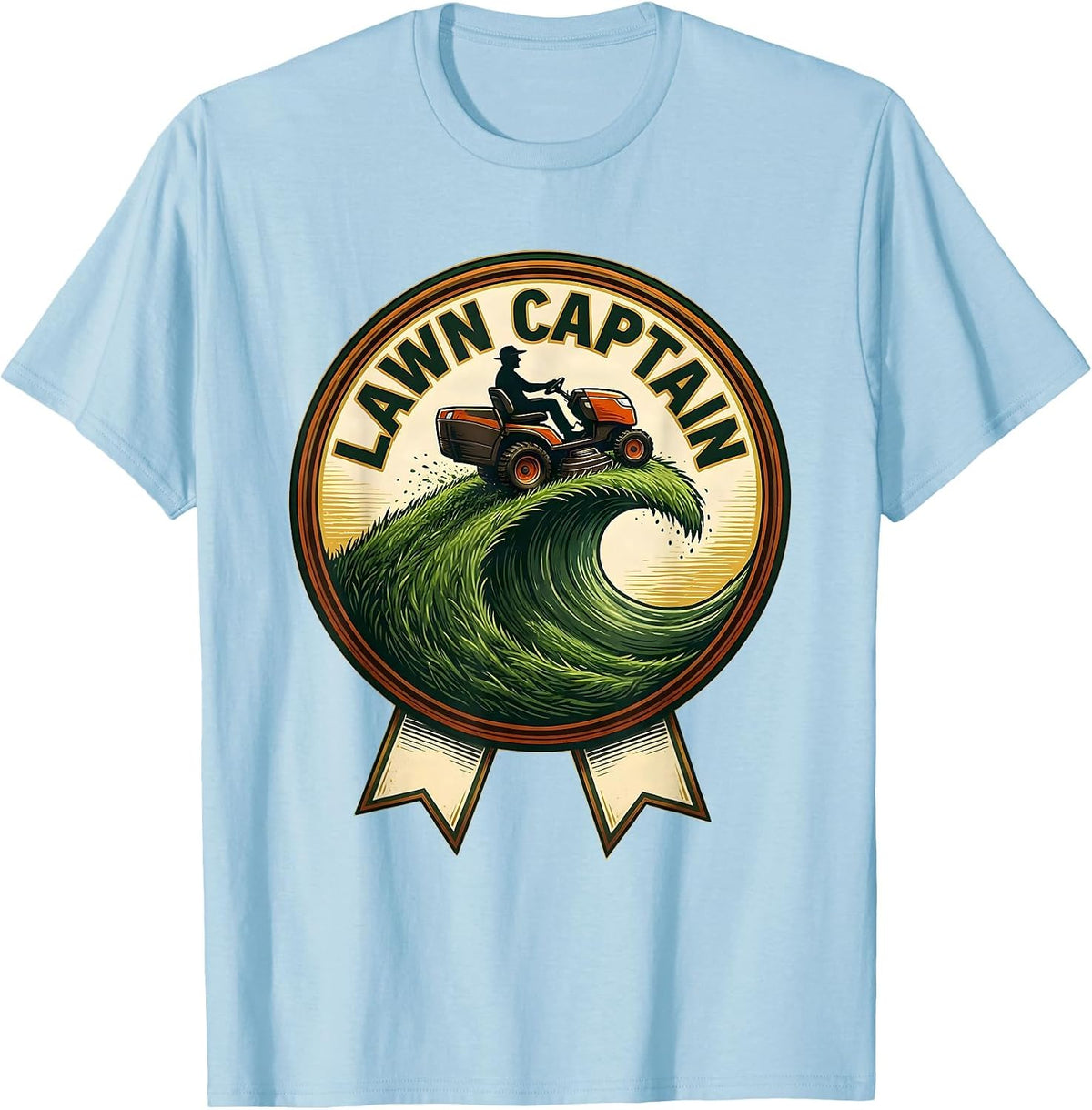 Men's Lawn Captain Funny Riding Mower Dad Gardener Gift T-Shirt - Baby Blue