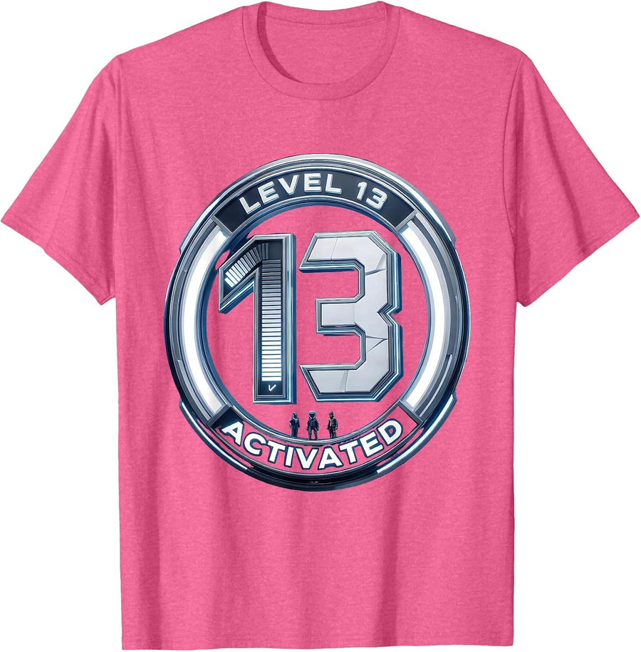 Level 13 Activated Bold 3D Gamer Birthday Youth T-Shirt - Pink Heather